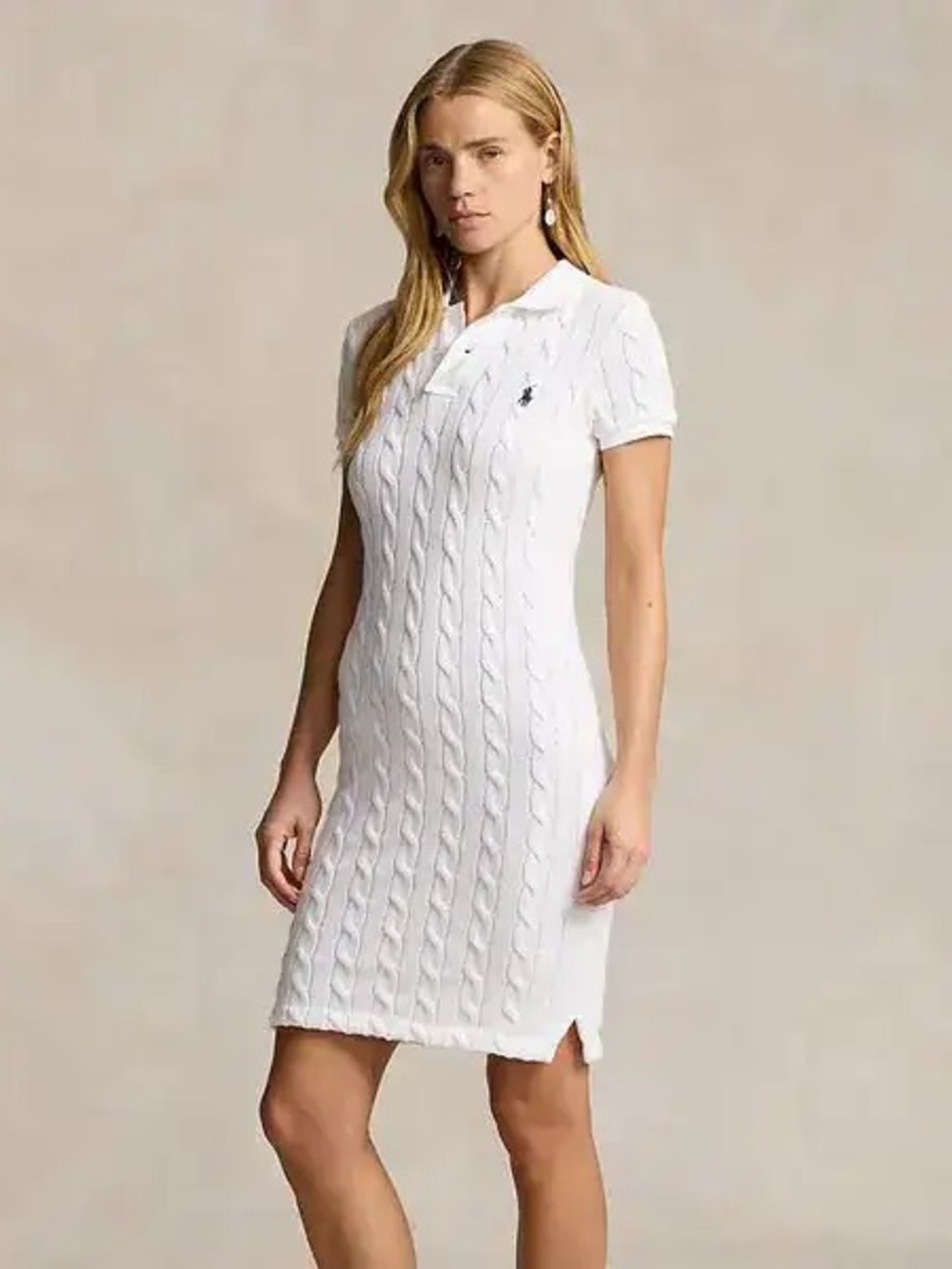 Polo by Ralph Lauren White Cable-Knit Cotton Polo Dress Large NWT